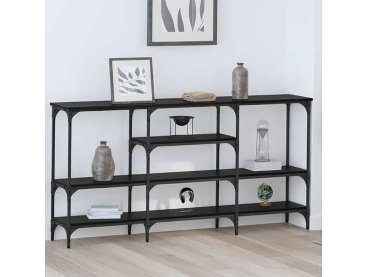 Konsolentisch Schwarz Eichen-Optik 160 x 29 x 80 cm mit Stahlrahmen Urbanes Industrie-Design, verstellbare Füße, pflegeleichte Oberfläche, robuste Regale, vielseitig nutzbar