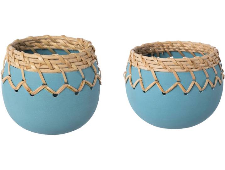 Übertopf CREATIV HOME Übertopf mit Sisalverzierung , blau (aqua), H:7cm Ø:8cm, Metall, Pflanzgefäße, Übertopf