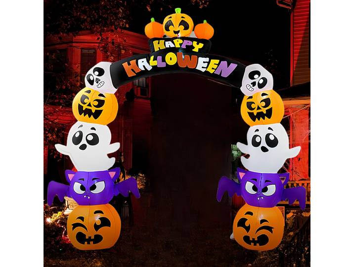 Arches gonflables pour Halloween, 2.4M, crâne de citrouille fantôme avec lumières LED, modèle gonflable, cadeaux de fête, décor d'intérieur et d'extérieur pour Halloween
