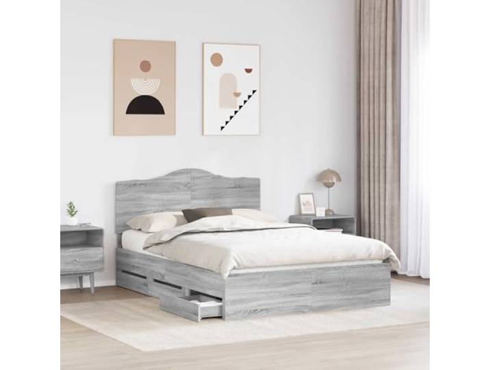 SKTQYQO Bett mit Stauraum, grau, 150 x 200 cm Engineered Holz, Minimalistisches modernes Design, rechteckige Struktur, Schlafzimmer