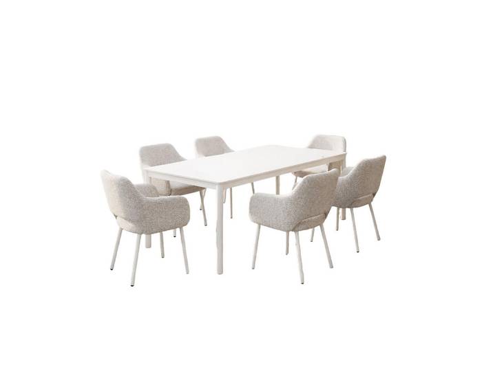 Kawola Garten-Essgruppe Amur 7ER SET Cremeweiß Flachgewebe, Keramik, Rechteckig, Gartenmöbel, Gartengarnituren, Gartenmöbel-Sets