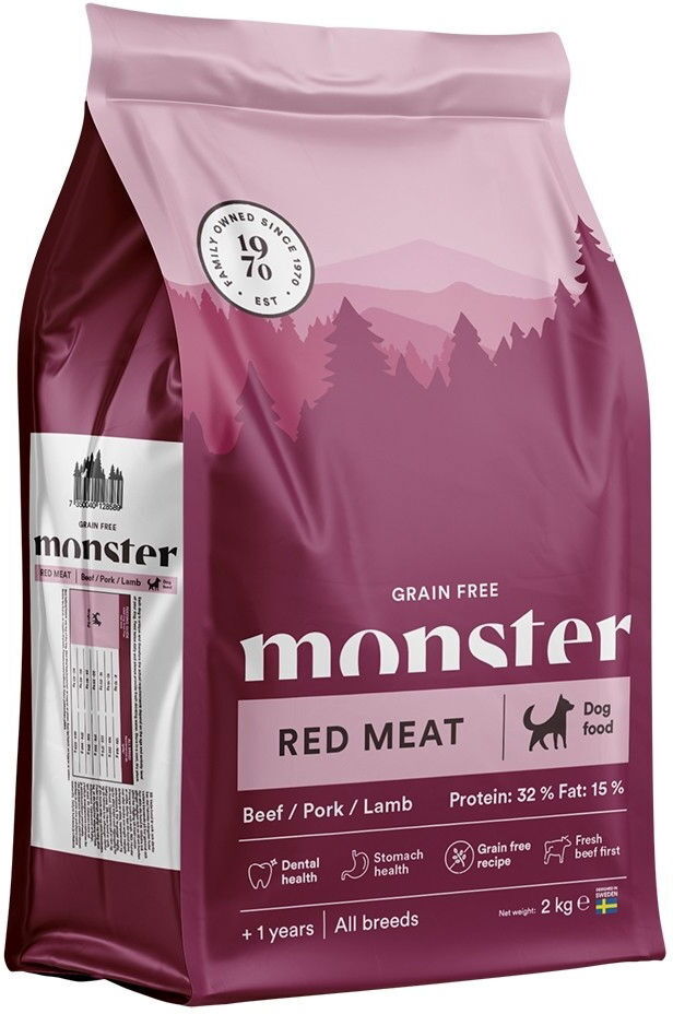 Monster Pet Food Monster Dog Grain Free Adult Red Meat Torrfoder Till Hund 2 kg