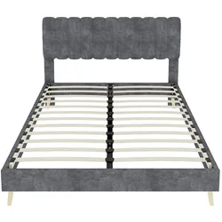 MODFU Polsterbett Stoff/Metall Grau 160x200 cm mit hohem Kopfteil, inklusive Matratze