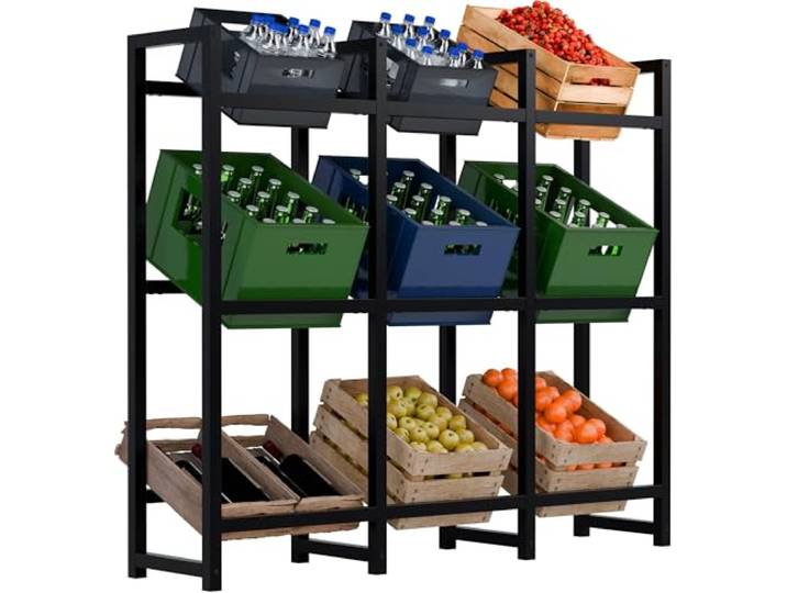 CLP Getränkekistenständer Metall freistehend Stack, platzsparendes Getränkekistenregal robust und platzsparend für Getränkekisten, Farbe: schwarz, Größe: 116x135x31 cm