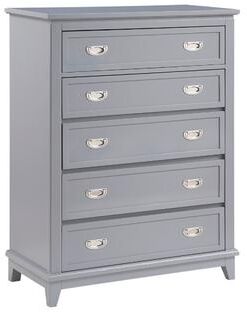 Benjara Sely Bedroom Tall Dresser Chest, 5 Drawer, Nickel Handles, Gray Finish