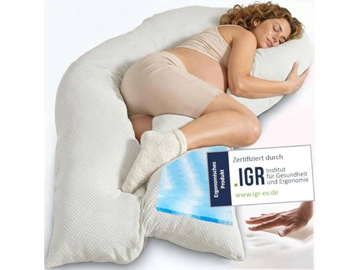 Traumreiter Schwangerschaftskissen Visco XXL langes Wendekissen Memory Foam [orthopädisch] + Watte Schwangerschaft Kissen zum Schlafen, Stillkissen Schwanger mit Bezug Weiß, Ergonomie Zertifiziert