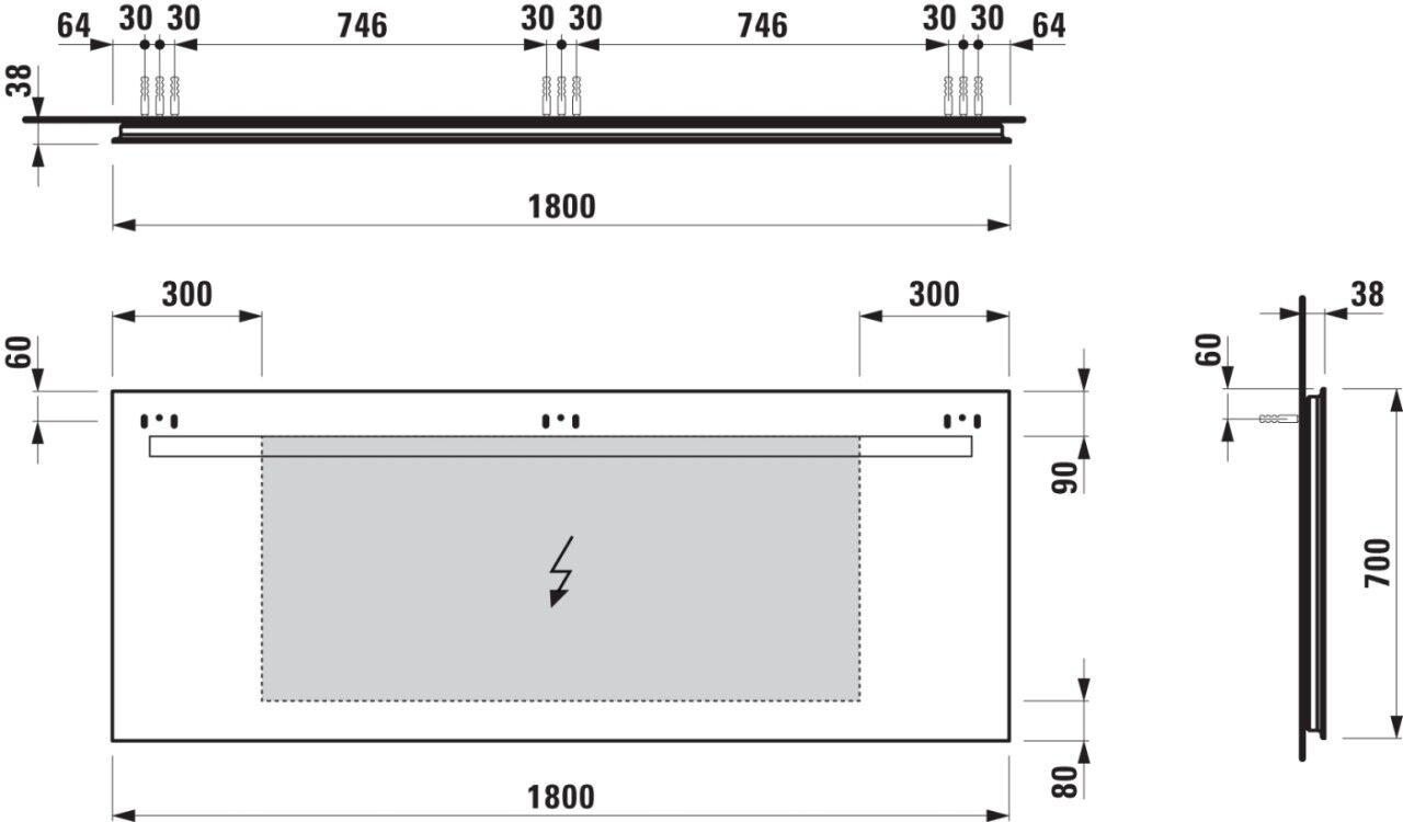 LAUFEN Spiegel LEELO LED-Licht 1800x700 externer Lichtschalter, H4477019501441 H4477019501441