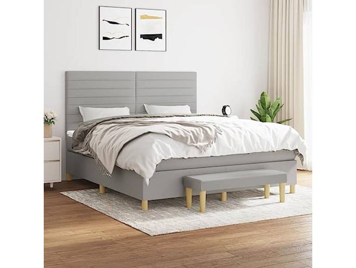 RJPLMFV Bett mit Lattenrost, hellgrau, 160 x 200 cm, Matratze mit Taschenfederkern