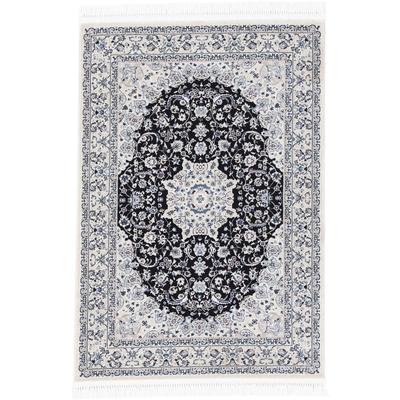 Teppich CARPETFINE "Nain Diane, auch als Läufer", blau, B:240cm H:8mm L:340cm, Polyester, Polypropylen, Teppiche, Teppich, Kurzflor mit Fransen, Vintage Orient Look, Wohnzimmer