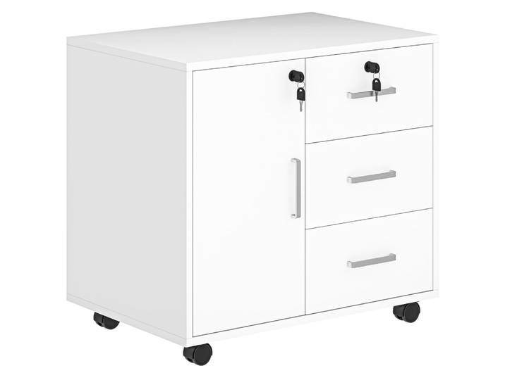 Caisson bureau verrouillable avec roulettes métal blanc