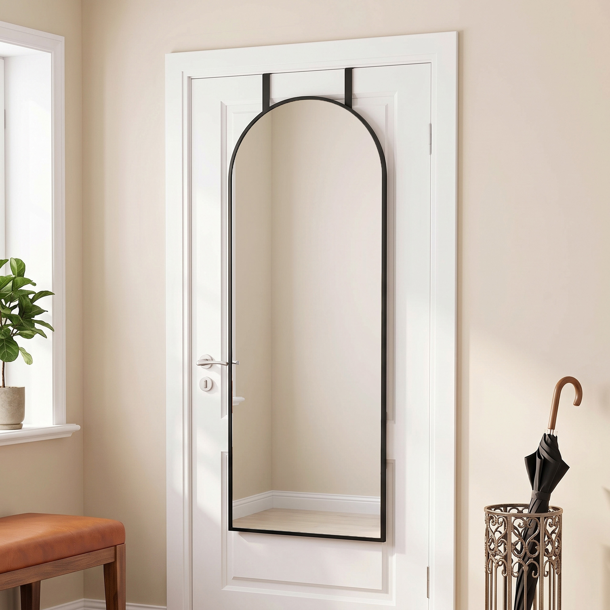 Homcom Specchio da Parete ad Arco, 110x40 cm, Cornice in Alluminio, Ganci, Design Moderno, Nero   Aosom Italy