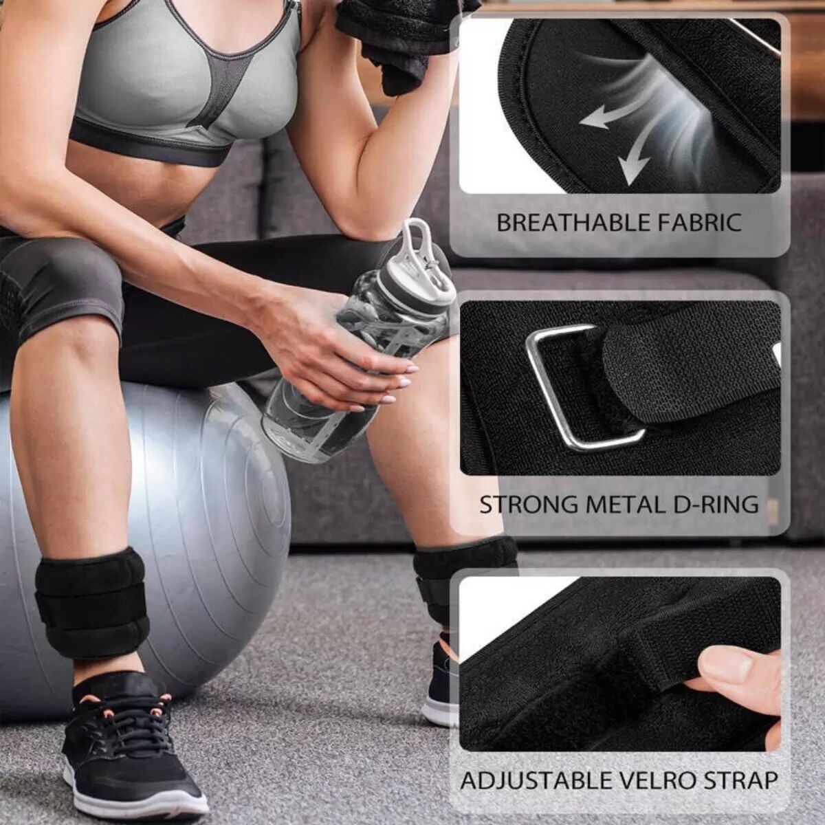 INF Poids de cheville noirs de 900g pour la danse – Sacs de sable pour poignets et jambes pour la forme physique et