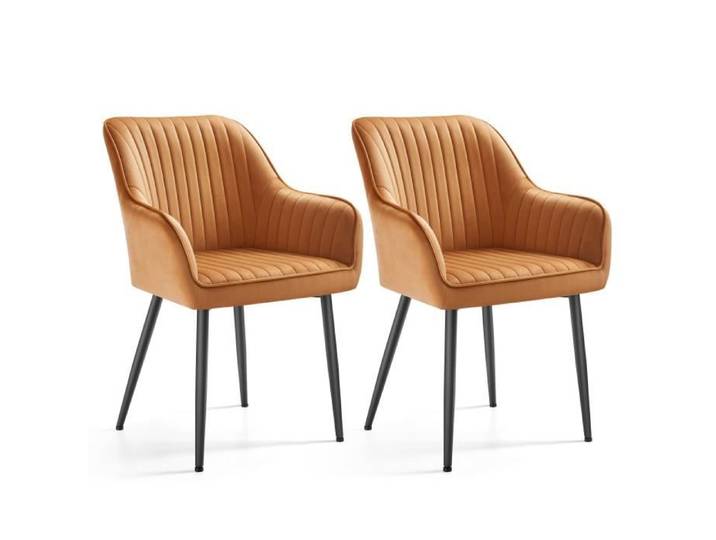 Chaise Salle à Manger - SONGMICS - Lot de 2 - Velours Rembourré - Accoudoirs - Marron Caramel et Noir d'encre