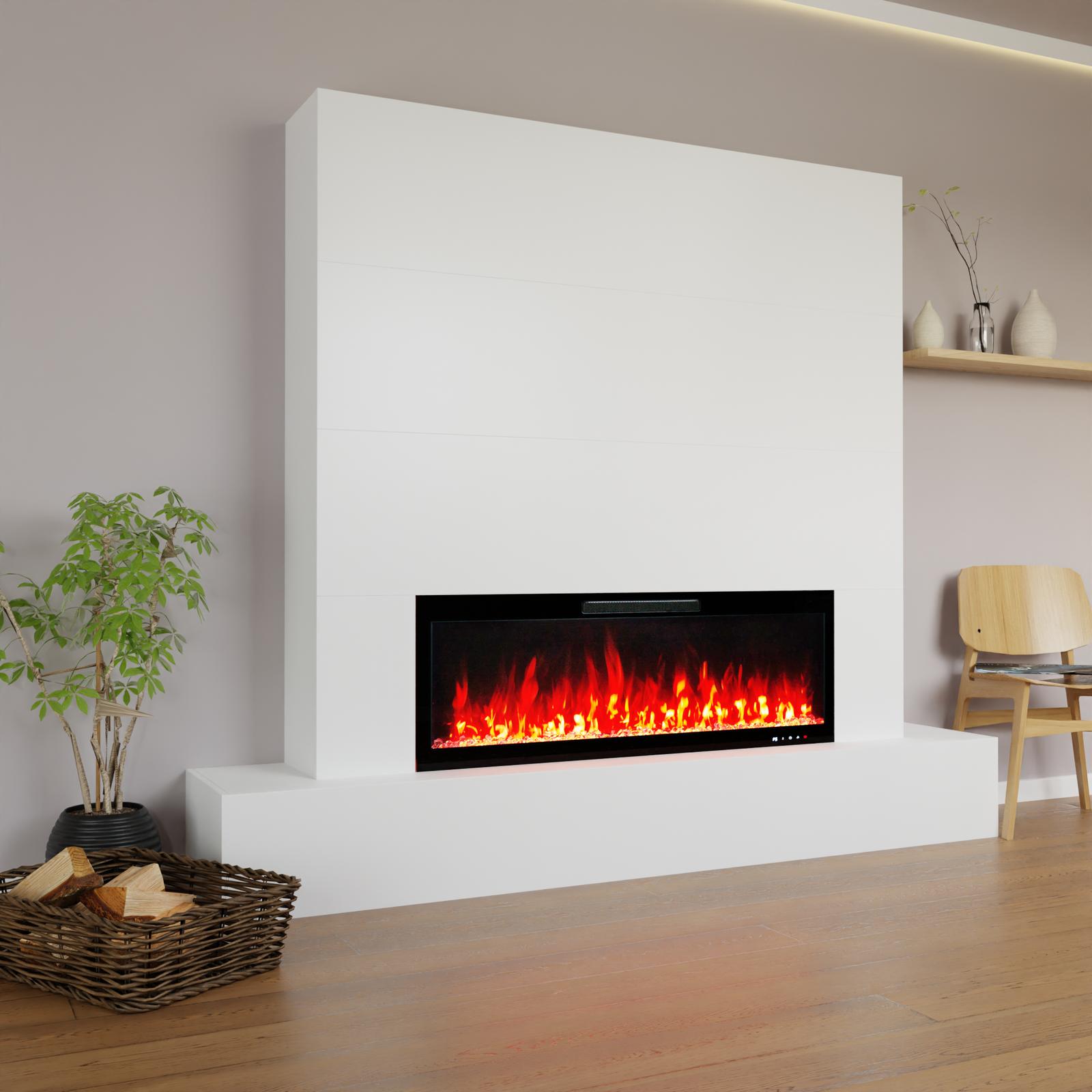 Glow Fire Fernsehwand mit Kamin 'Inside 126'| Cinewall mit Elektrokamin in weiss mit Heizung (1500 W) | BxHxT: 226,6x177x41,8 cm