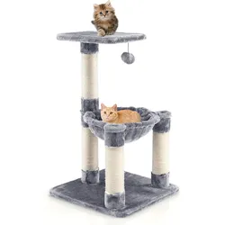 Costway Kratzbaum Klein, Katzenbaum mit gemütlicher Hängematte & großem Plattform & Fellknäuel