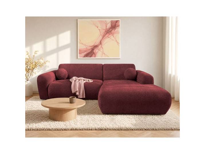 Louise - Canapé d'angle droit 4 places en velours texturé - Cherry