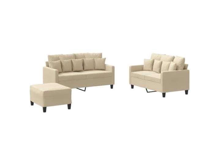 GHVBNMF 3-TLG Sofagarnitur mit Kissen Creme Polstersofa Hocker Set Bequemes Polstermöbel Set mit Hocker und Kissen für Wohnzimmer und Gästezimmer. Stabile Metall- und Sperrholzkonstruktion.