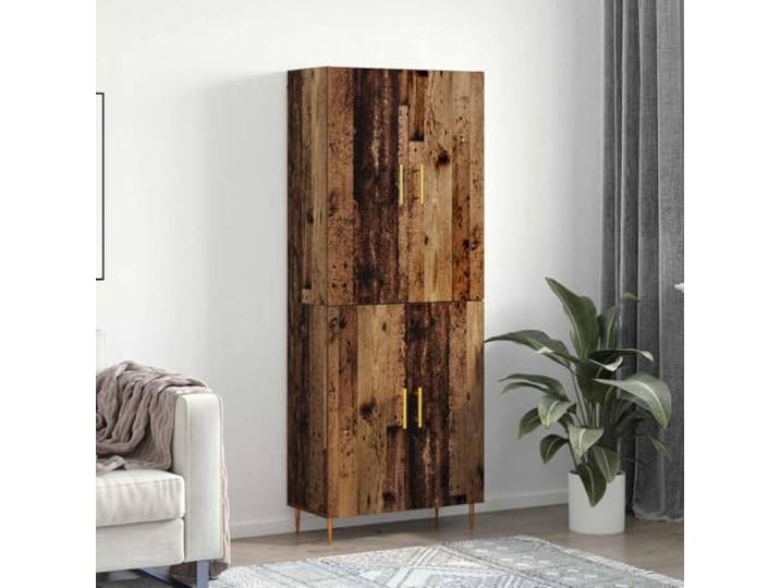 RJPLMFV Aufbewahrungsschrank, Holz, dunkel, 69,5 x 34 x 180 cm Griffe aus Messing, mattes Finish, spitz zulaufende Füße, für Wohnzimmer oder Esszimmer