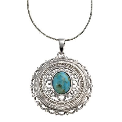 Kette mit Anhänger ZEEME "Silber 925 rhodiniert 42/45cm lang mit rek. Türkis 8x10mm", weiß, Halsketten, Damen, 42+5cm, Silber 925 (Sterlingsilber), L: 47 B: 28mm, glänzend, B:28mm