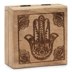 Small Square Box 10x10x4.2cm - Hamsa Black Engraved