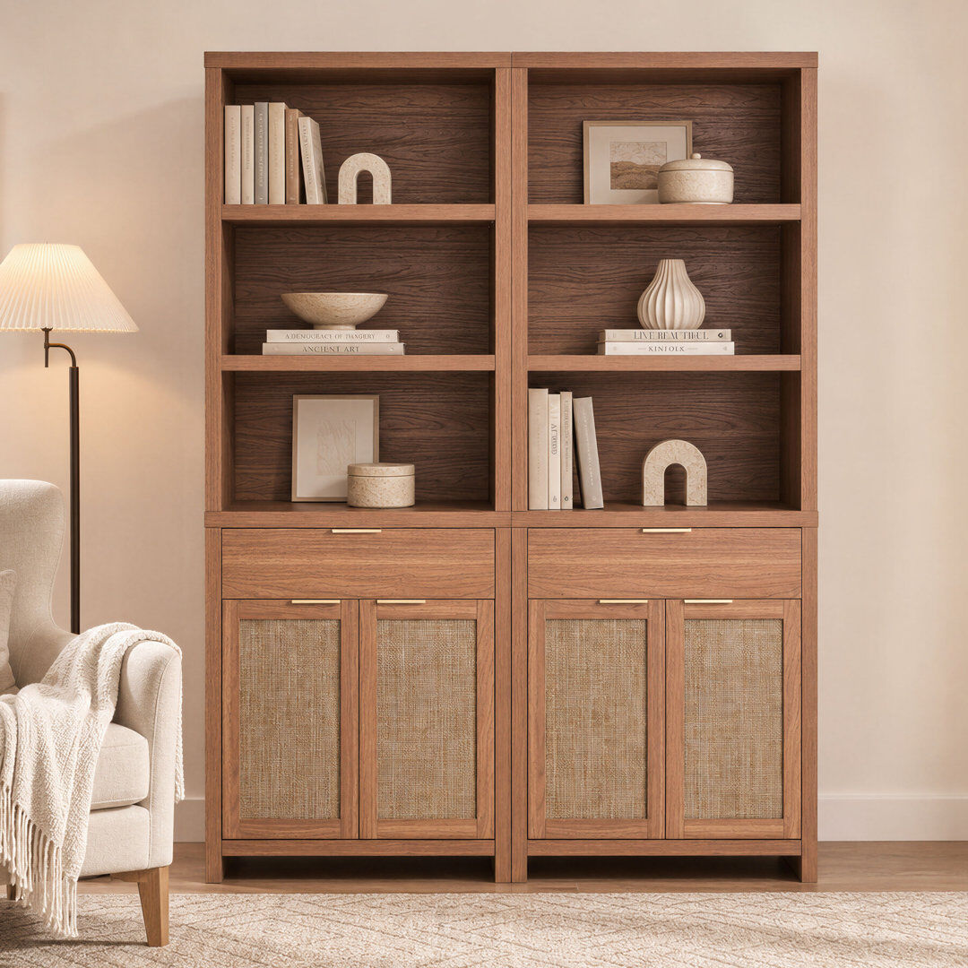Blue Elephant 185 cm H x 152 cm W Standard Bookcase Natural Oak 185cm H X 152cm W X 36cm D