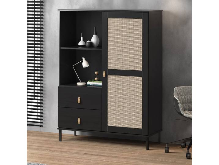 Highboard 100x136cm 'Seattle' Kiefer massiv schwarz