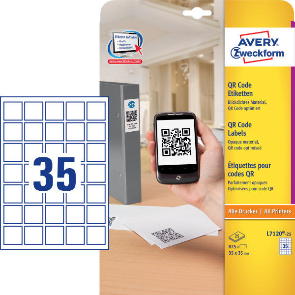 Avery L7120 Qr Etiketter   35x35 Mm   875 Stk.