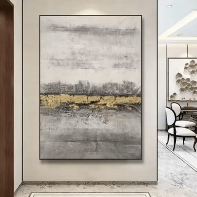 Inspire Curations Large Gold Textured Abstract Canvas Handmade Minimalist Wall Art Decor i 40x50cm