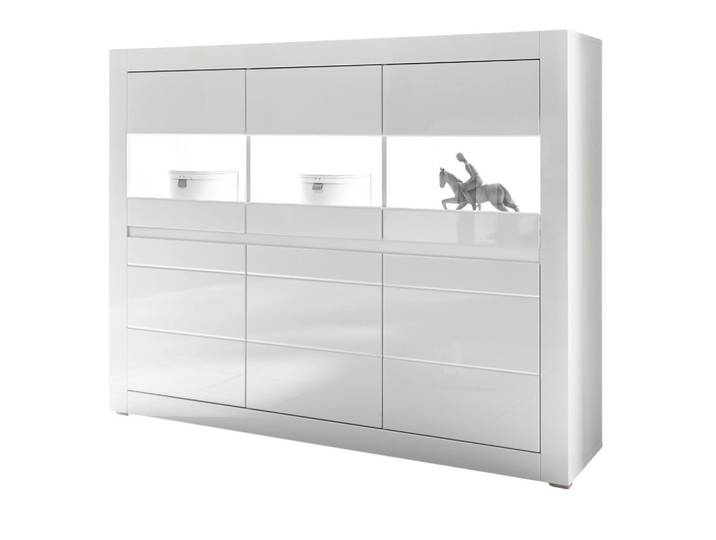 Furn.Design Highboard Hochglanz weiß, Schrank 164 x 131 cm mit Soft-Close-Funktion, Weiß, Weiß Hochglanz, Grau, Kunststoff, Nachbildung, Uni, 164x131x42 cm, Kleinmöbel, Kommoden, Highboards