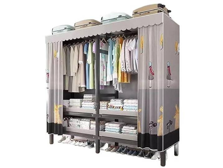 CVdrtyED Kleiderschrank Robuster Kleiderständer Aus Metall Für Aufhängen Von Kleidung, Faltbarer Kleiderschrank Schlafzimmer Organizer(150 * 50 * 180cm)