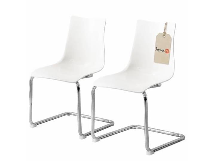 home24 Esszimmerstuhl 2er-Set, Freischwinger, Kunststoff, Sitzhöhe 45 cm Sitzschale Weiß, Gestell Eisen verchromt ohne Hinterbeine, Füße in Silber, 47 cm breit und 51 cm tief
