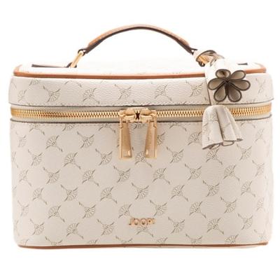 Kosmetiktasche JOOP "cortina 1.0 flora washbag mhz", Damen, Gr. B/H/T: 24cm x 17cm x 13cm, weiß (sanftes weiß), Lederimitat, bedruckt, Taschen Kosmetiktasche, Schminktasche, Beautycase, Kulturbeutel mit JOOP-Logoverzierung