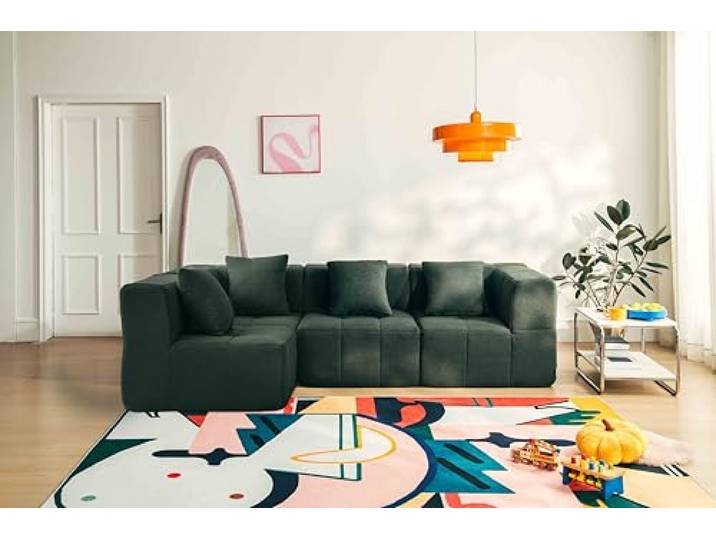 MILYsofa Modulares Ecksofa, 4-Sitzer, Bouclé-Bezug Waldgrün, 4-teilig, Abnehmbare Kissenbezüge (Waldgrün, 4-Sitzer)