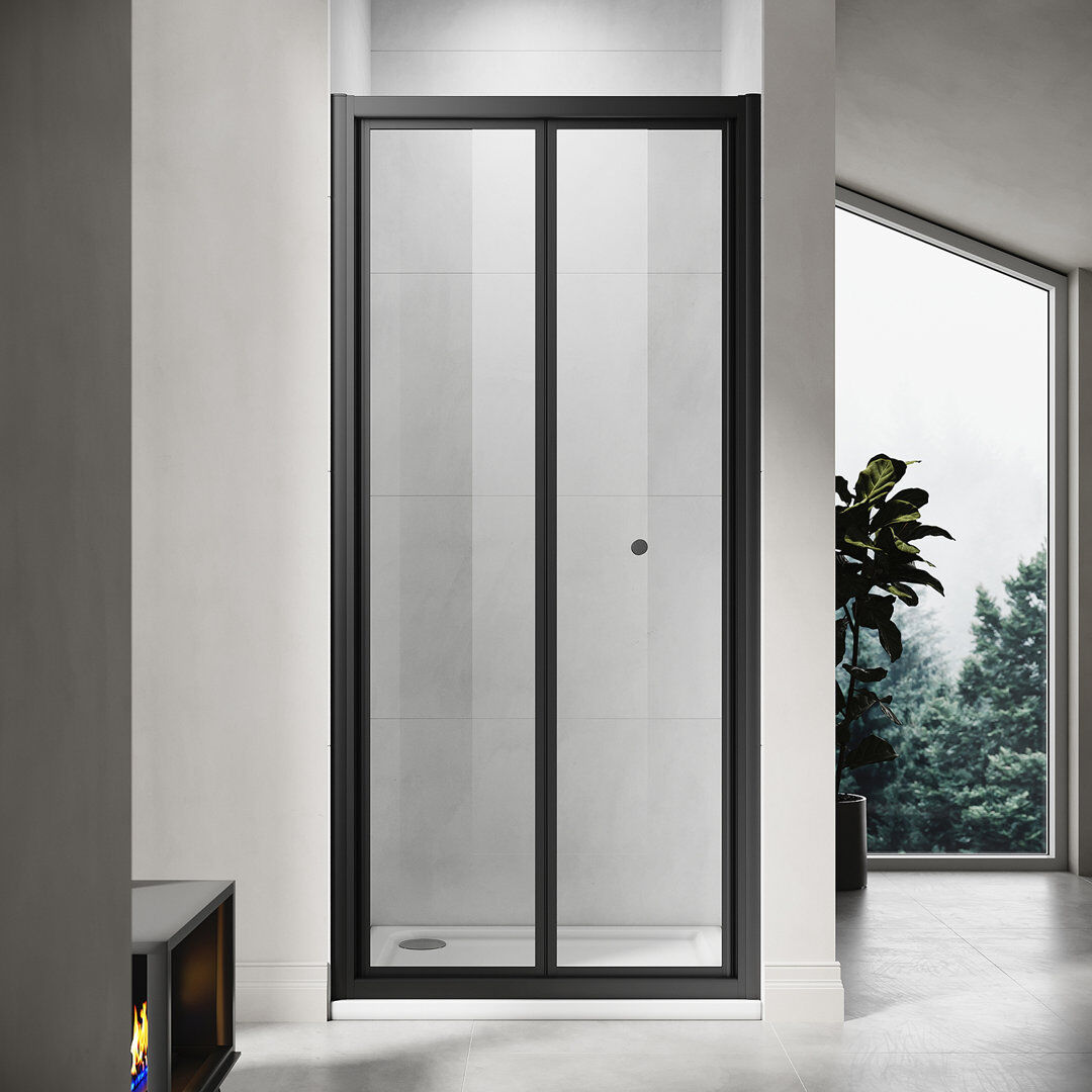 Latitude Run 185mm H Hinged Framed Shower Door with Clear Glass Black 70cm