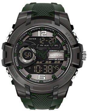 Everyday Crate SANDA 6015 Waterproof Sports Watch For Men Multifunctional Luminous Watch With Shock Resistant Design black Green