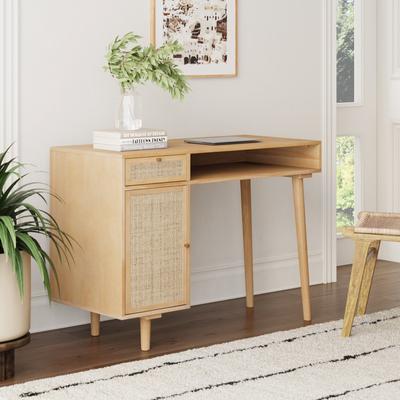 Nathan James Daisy Modern Farmhouse Desk with Storage and Brass Accent Knobs