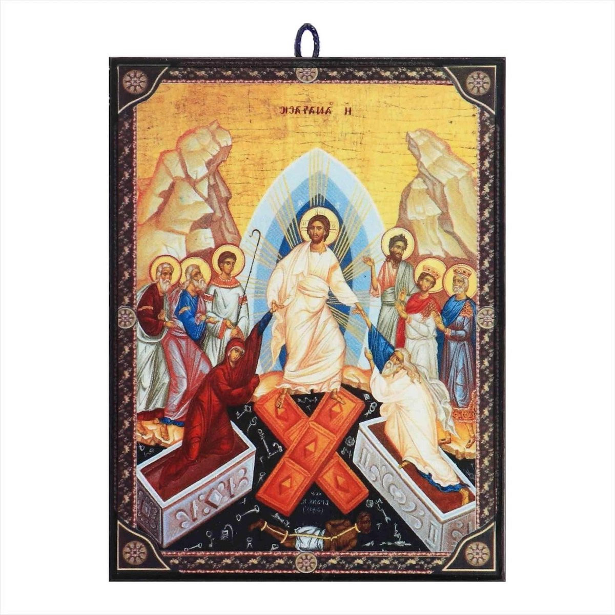 Houten religieus icoon met Pasen illustratie in Byzantijnse stijl