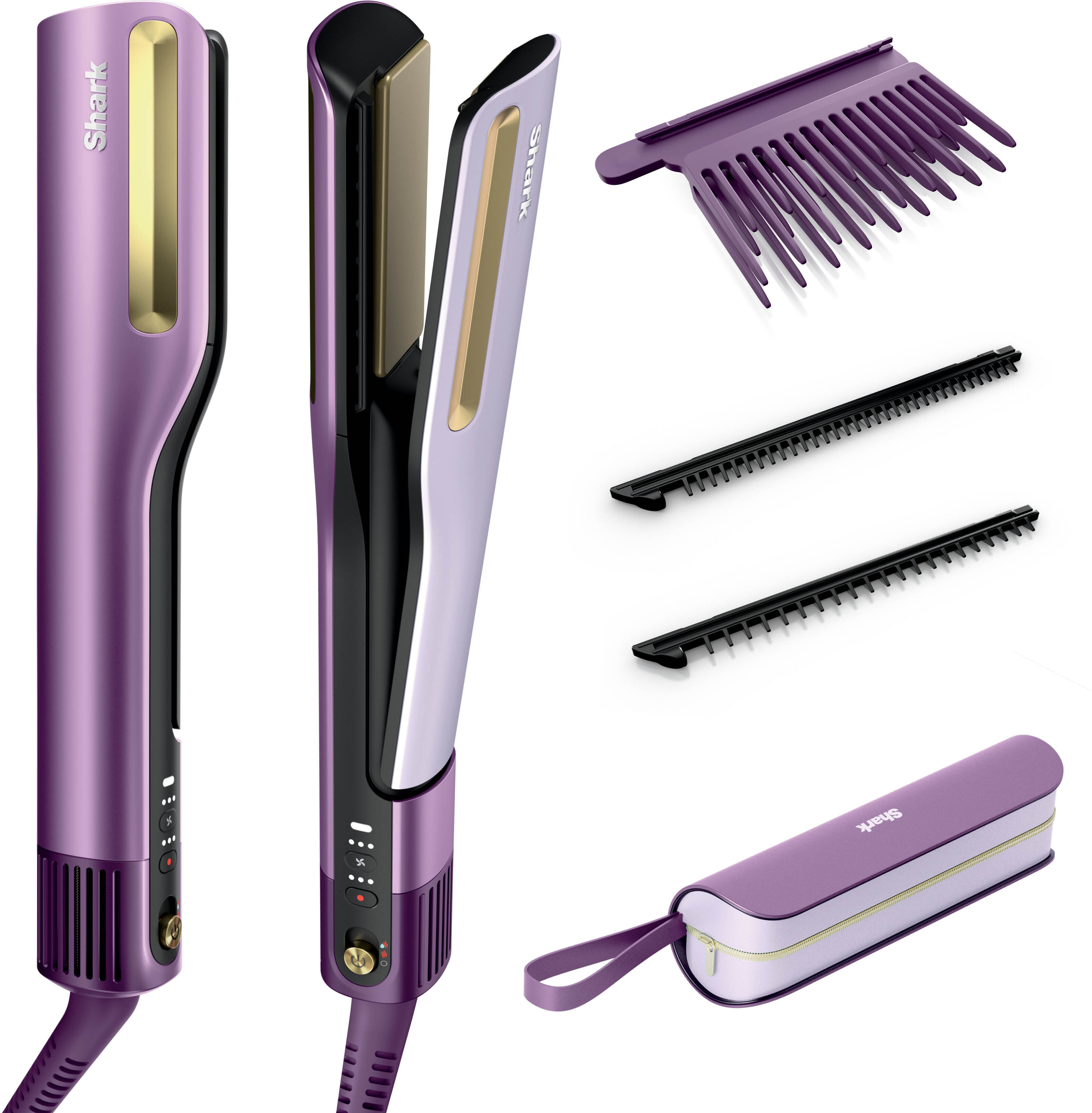 Lisseur + Sèche-cheveux tout-en- un Shark SilkiPro Straight, avec étui de rangement résistant à la chaleur Prune satinée   HT401EUPU   par SharkNinja
