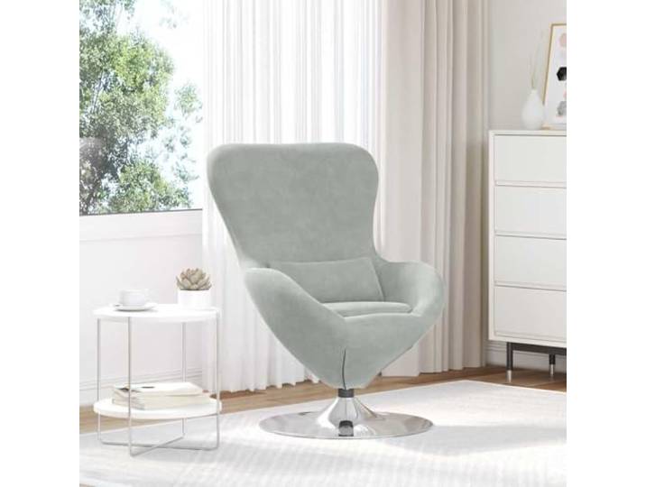 Sessel, Ei, hellgrau, Velours, mit 360° drehbarem Sockel, für Wohnzimmer Weicher Samt, skandinavisches Design, tiefe Sitzfläche, gepolsterte Armlehnen, pflegeleicht, zeitgenössischer Stil