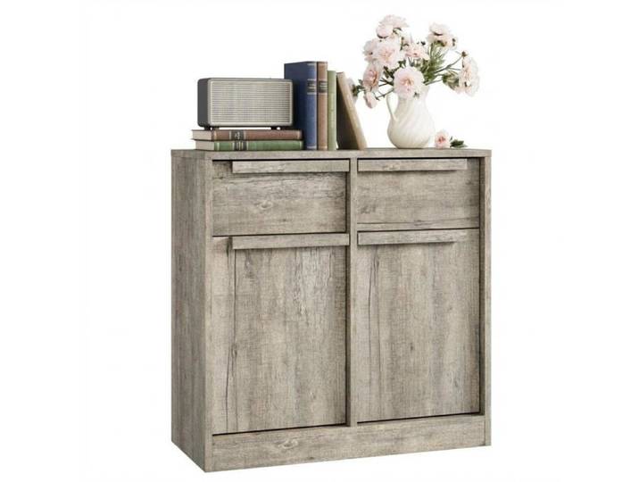 Buffet gris en PB 2 portes meuble rangement moderne effet bois mobilier accent pour salon salle à manger cuisine
