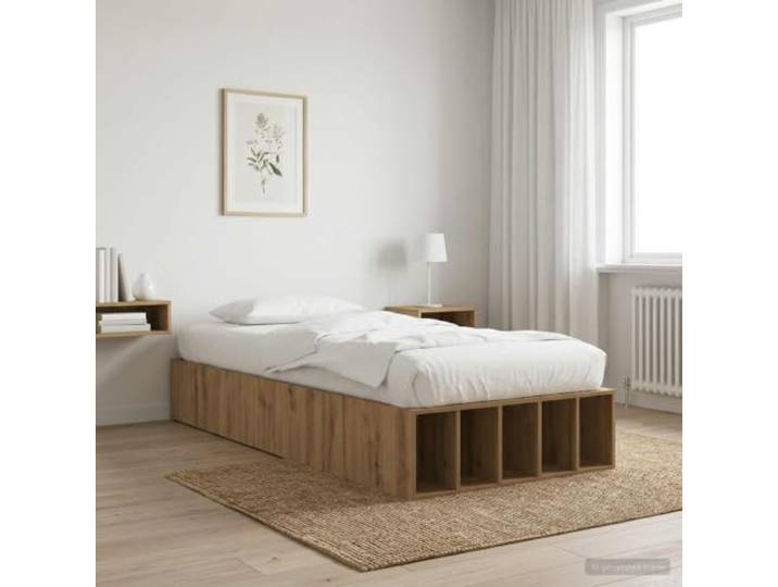 RJPLMFV Bettgestell mit Aufbewahrung, Eiche, 80 x 200 cm Langlebiges Holzwerkstoff, fester Lattenboden, integrierte Fächer, modernes Design, einfache Reinigung