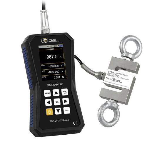 PCE Instruments Kraftmessgerät PCE-DFG 1K X |1000N |7.200Hz |Genau ±0,05% F.S. |Speicher |Software |Kalibriererinnerung