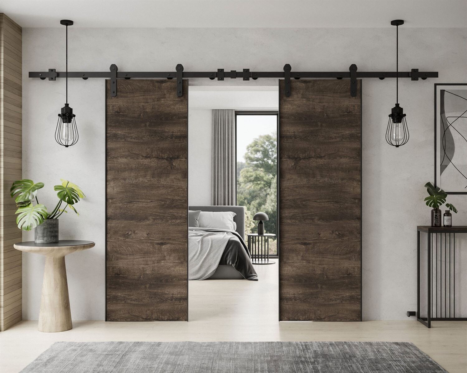 Schiebetür ALDER DUO mit Türdämpfer 192 cm Dunkel Esche