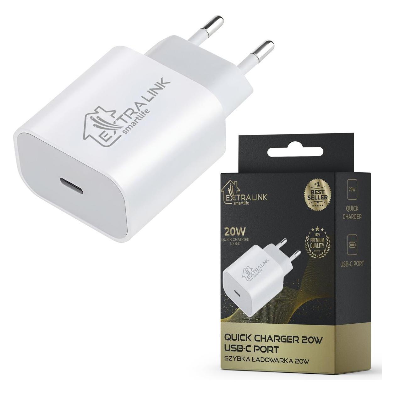 Extralink Smart Life Fast Charger | Ładowarka | USB-C (20 W, 1 Port) (CHARESL03)