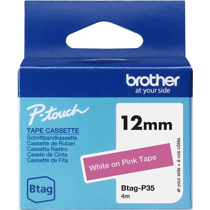 Brother Schriftband 12mmx4m weiß/pink BTAG-P35