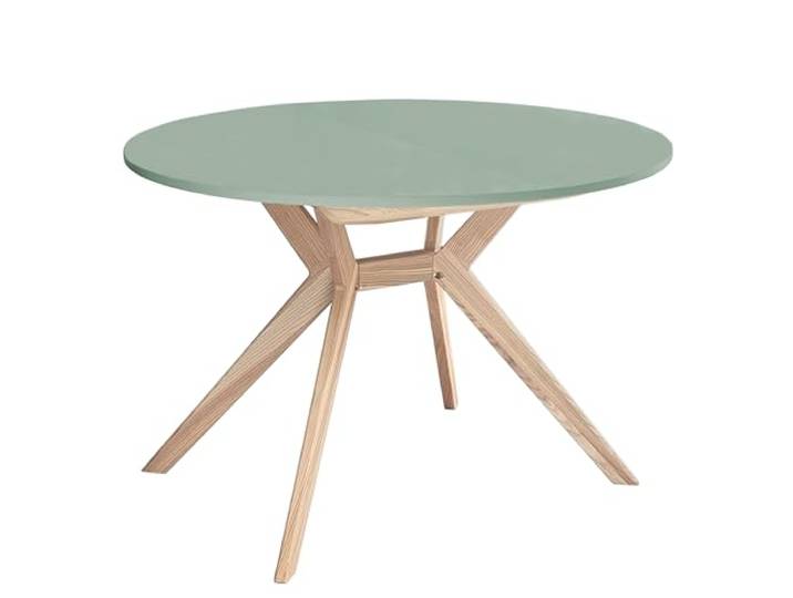 RAGABA, Biju, Runder Esstisch, 110 cm, Esstich für 6 Personen, Massives Eschenholz und MDF-Platte, Platzsparend, Erweiterbarer, Salbeigrün
