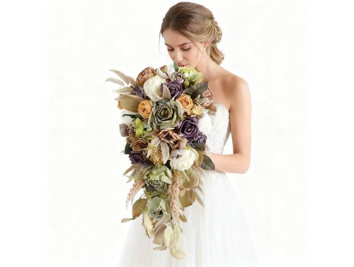 Bouquet de mariée marron, fleurs de roses artificielles avec rubans, fausse fleur de demoiselle d'honneur
