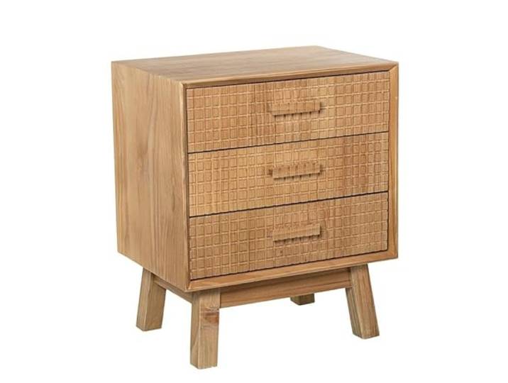 DRW Nachttisch mit 3 Schubladen aus Naturholz, 59,5 x 50 x 35 cm