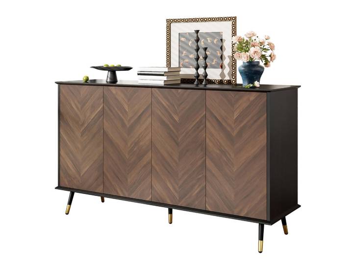 Flieks Sideboard Fischgrät 4 Türen Metallfüße Stauraum modern, Mehrfarbig, 40x80x140 cm, Kleinmöbel, Kommoden, Sideboards