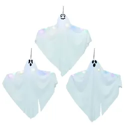 vidaXL Hängender Halloween Geist mit 3 LEDs 3 pcs Weiß 52 x 62 cm